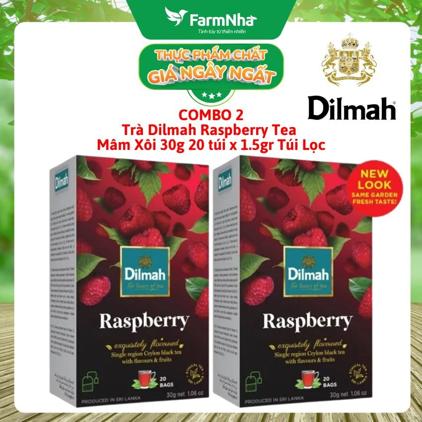 (Combo 2 Hộp) Trà Dilmah Raspberry vị Mâm Xôi túi lọc 30g 20 túi x 1.5g - Tinh hoa trà Sri Lanka