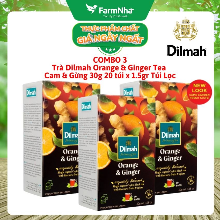 (Combo 3 Hộp) Trà Dilmah Orange & Ginger Vị Cam Gừng túi lọc 30g 20 túi x 1.5g - Tinh hoa trà Sri Lanka
