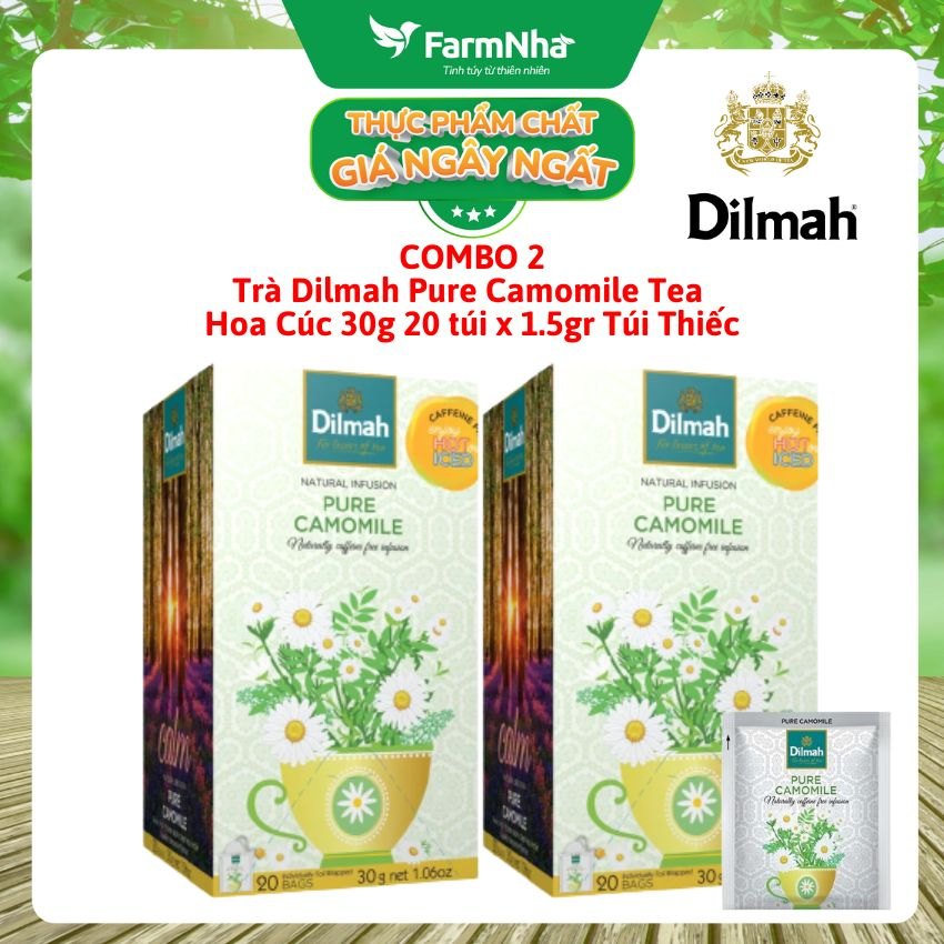 (Combo 2) Trà Dilmah Pure Camomile 30g 20 Túix1.5g Túi Bạc Riêng Biệt – Thảo Dược Hoa Cúc Thư Giãn Tinh Thần