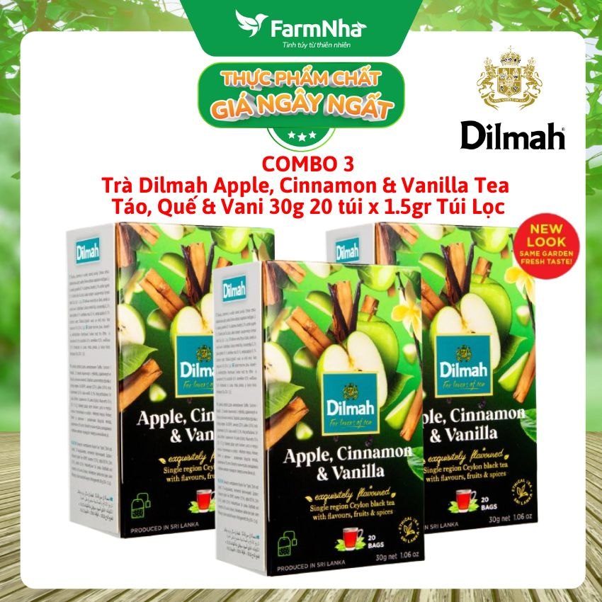 (Combo 3 hộp) Trà Dilmah Apple Cinnamon & Vanilla Hương Táo Quế & Vanilla 30g 20 túi x 1.5gr