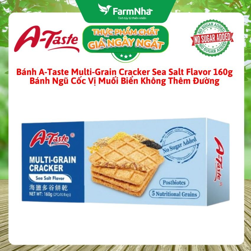 Bánh A-Taste Multi-Grain Cracker Sea Salt Flavor 160g - Ngũ Cốc Vị Muối Biển Không Thêm Đường