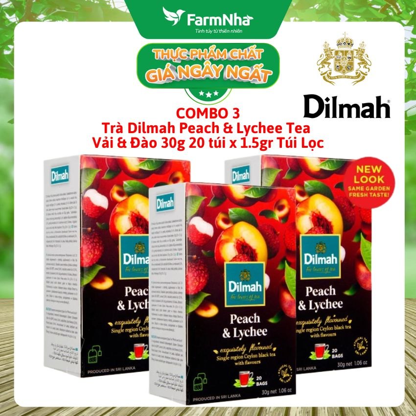 (Combo 3 Hộp) Trà Dilmah Peach & Lychee Hương Đào Và Vải Túi Lọc 30g 20 túi x 1.5g