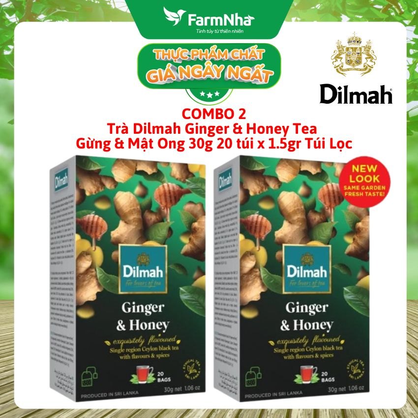 (Combo 2 hộp) Trà Dilmah Ginger & Honey vị Gừng và mật ong túi lọc 30g 20 túi x 1.5g - Tinh hoa trà Sri Lanka