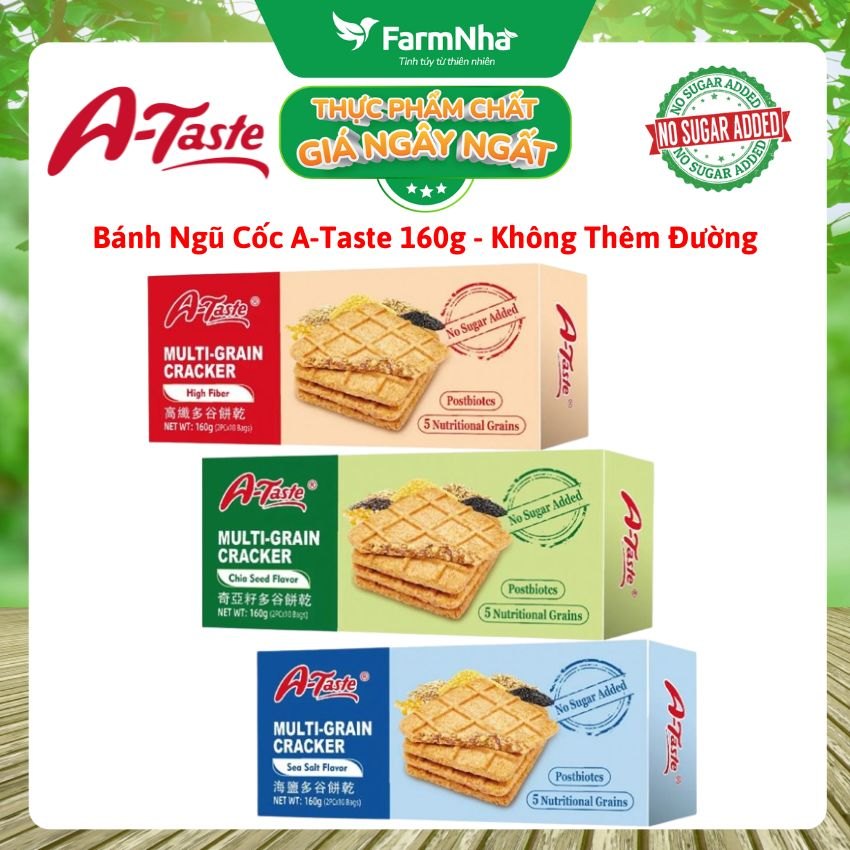 (Combo 3) Bánh A-Taste Multi-Grain Cracker Sea Salt Flavor 160g - Ngũ Cốc Vị Muối Biển Không Thêm Đường