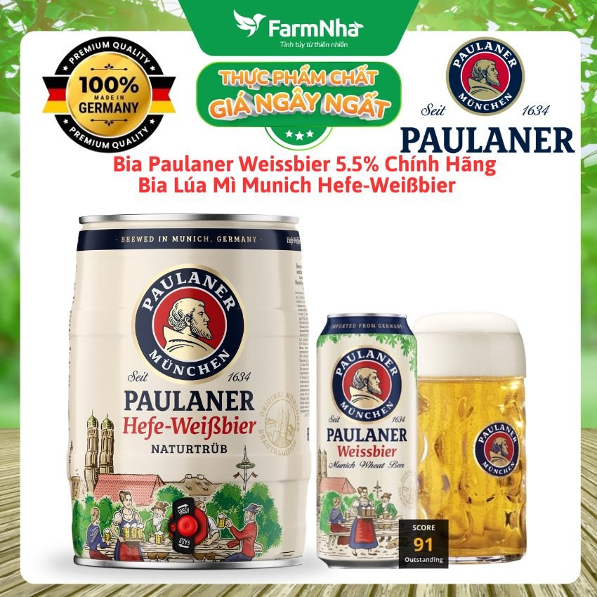 Bia Paulaner Weissbier 5.5% 500ml Chính Hãng | Bia Lúa Mì Munich Hefe-Weißbier