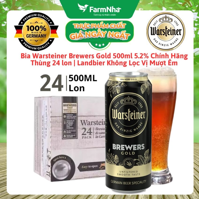 Bia Warsteiner Brewers Gold 5.2% 500ml Chính Hãng | Landbier Không Lọc Vị Mượt Êm