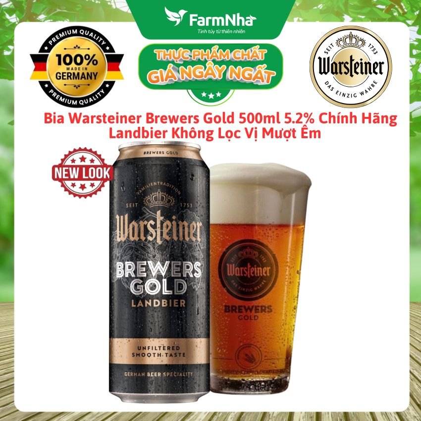 Bia Warsteiner Brewers Gold 5.2% 500ml Chính Hãng | Landbier Không Lọc Vị Mượt Êm