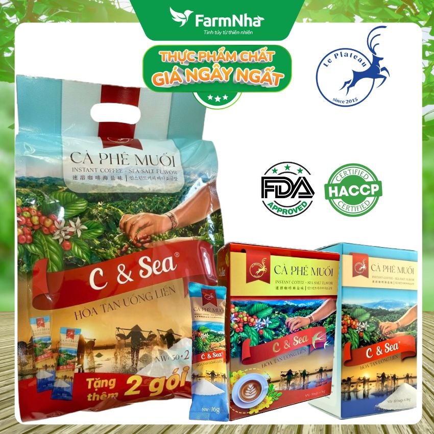 (Combo 5) Cà Phê Muối C & Sea 128gr Hộp 8góix16g Hòa Tan Le Plateau - Đậm Đà Mặn Mà Vị Biển
