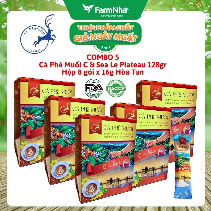 (Combo 5) Cà Phê Muối C & Sea 128gr Hộp 8góix16g Hòa Tan Le Plateau - Đậm Đà Mặn Mà Vị Biển