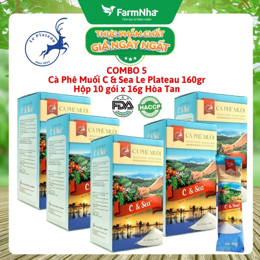 (Combo 5) Cà Phê Muối C & Sea 160gr Hộp 10góix16g Hòa Tan Le Plateau - Đậm Đà Mặn Mà Vị Biển