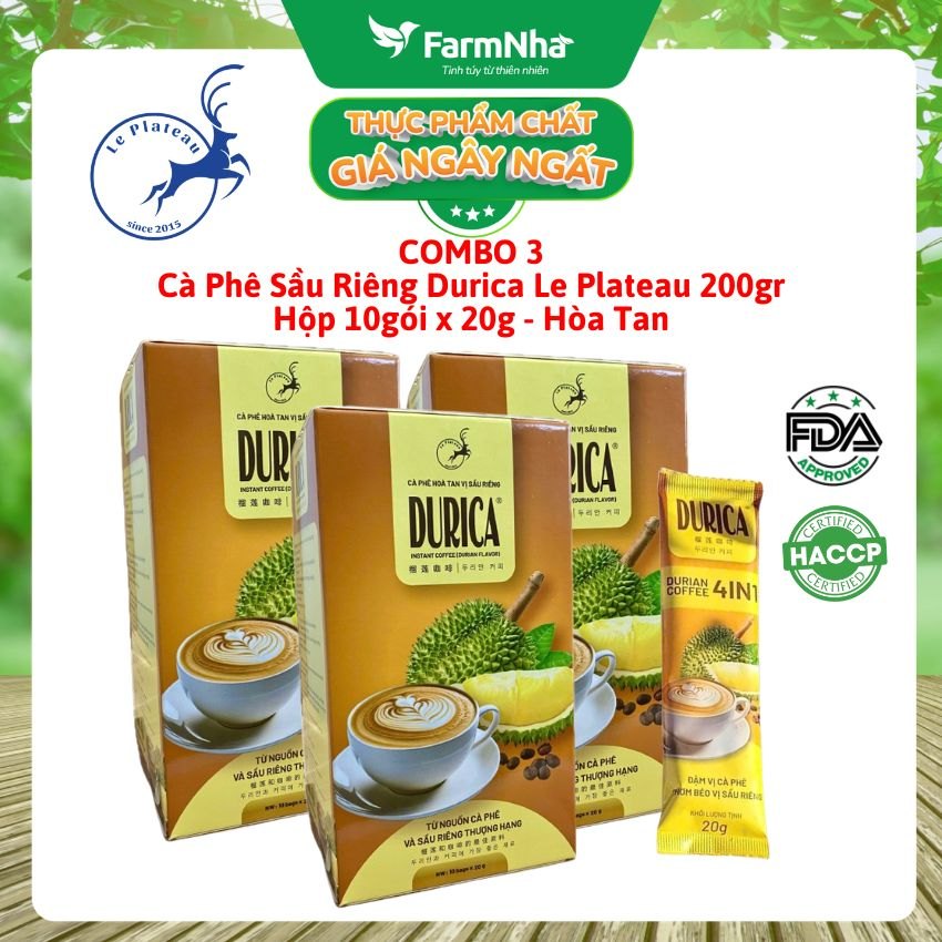 (Combo 5) Cà Phê Sầu Riêng DURICA 200g 10 gói x 20g Hòa Tan Le Plateau - Vị Sầu Riêng Thơm Béo