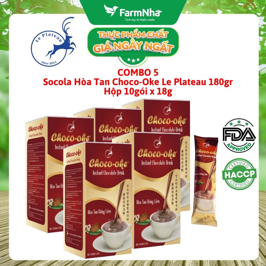 (Combo 5) Socola hòa tan Choco-Oke Le Plateau 180g 10góix18g - Cacao Daklak với kem sữa New Zealand