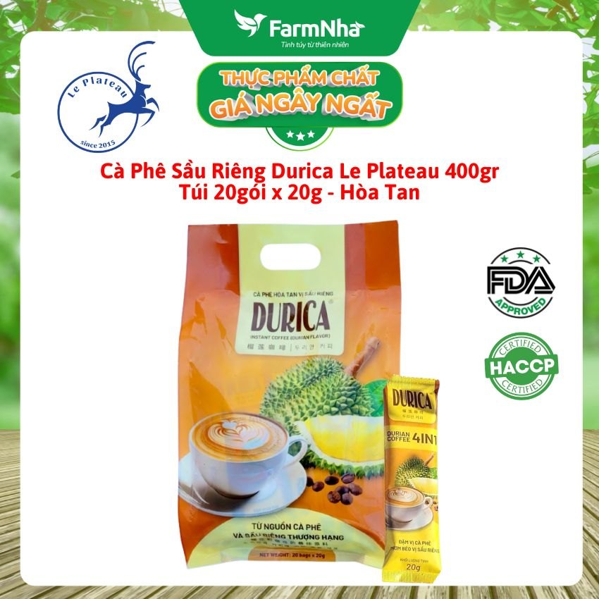 Cà Phê Sầu Riêng DURICA Hòa Tan Le Plateau Túi 400gr 20x20g - Sầu Riêng Thơm Béo