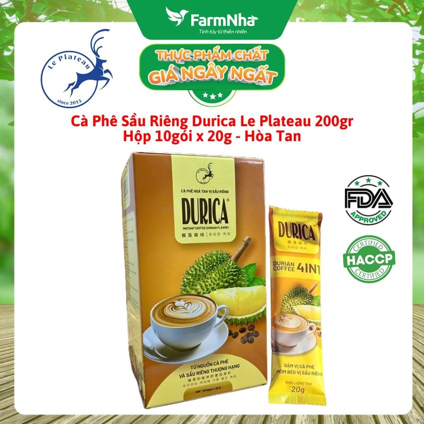 (Combo 5) Cà Phê Sầu Riêng DURICA 200g 10 gói x 20g Hòa Tan Le Plateau - Vị Sầu Riêng Thơm Béo