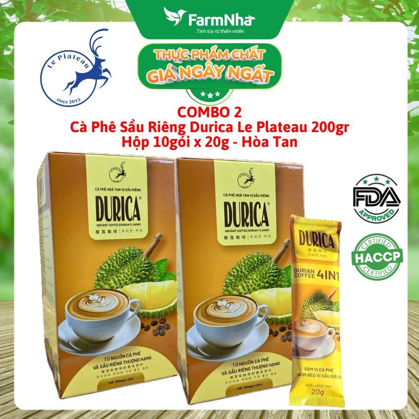 (Combo 5) Cà Phê Sầu Riêng DURICA 200g 10 gói x 20g Hòa Tan Le Plateau - Vị Sầu Riêng Thơm Béo