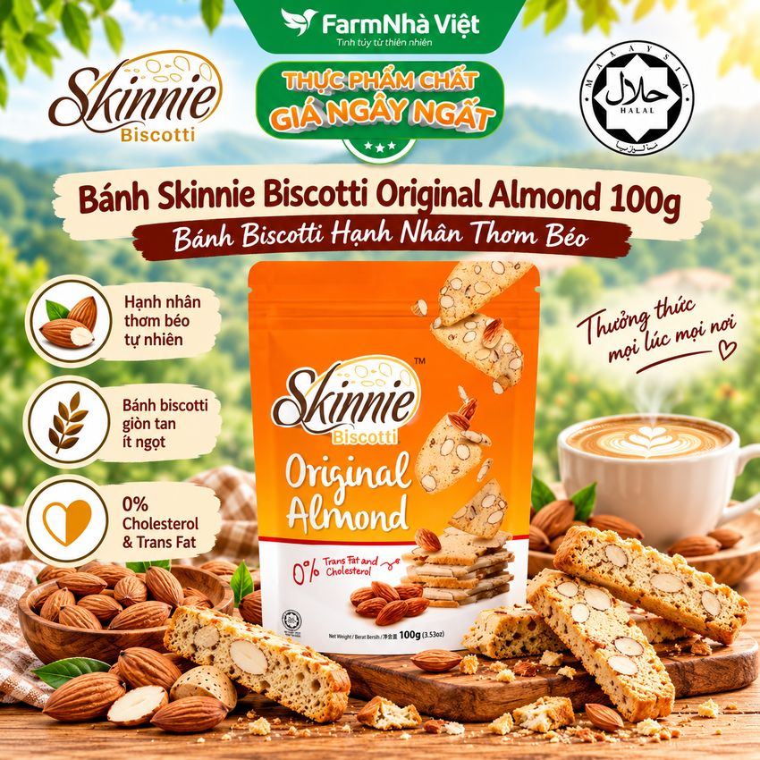 Bánh Skinnie Biscotti Original Almond 100g - Biscotti Hạnh Nhân Truyền Thống Thơm Béo