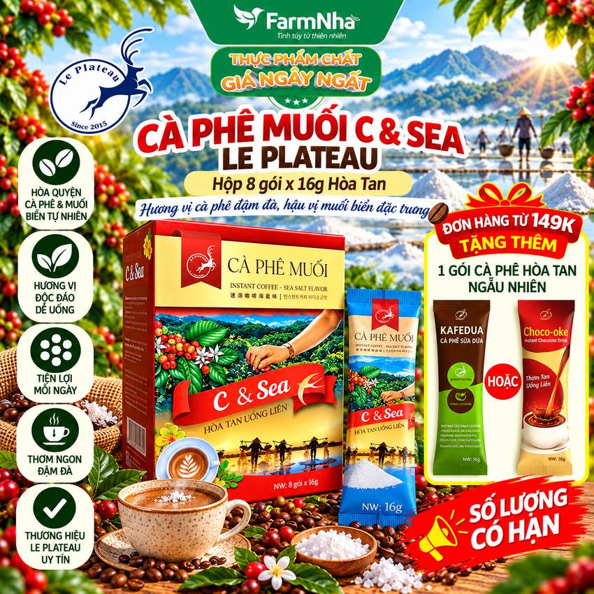 Cà Phê Muối C & Sea 118gr Hộp 8góix16g Hòa Tan Le Plateau - Đậm Đà Mặn Mà Vị Biển