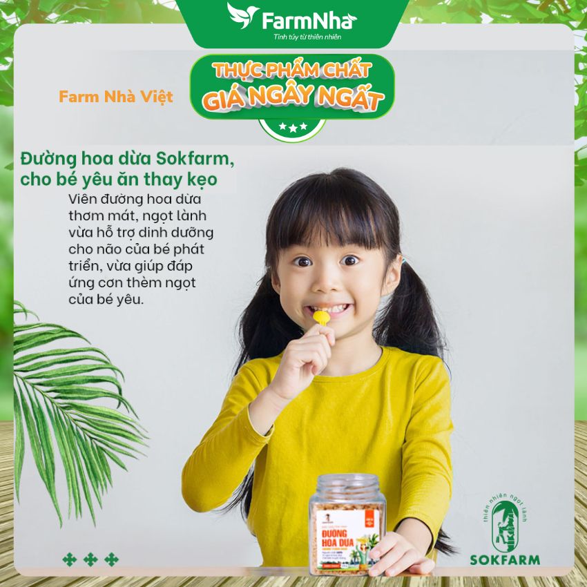 Đường Hoa Dừa Hữu Cơ Sokfarm 160g Cho Bé | Đường Tự Nhiên Chỉ Số GI Thấp An Toàn Cho Bé