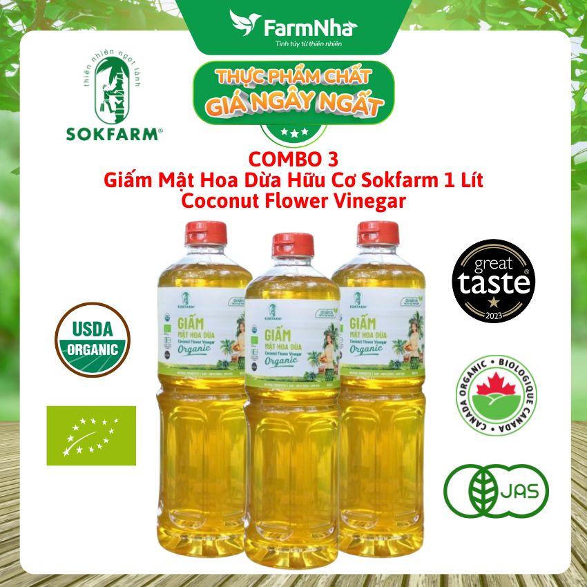 Giấm Mật Hoa Dừa Sokfarm Hữu Cơ 1 lít – Giấm Mẹ Vị Chua Tự Nhiên Tốt Cho Sức Khỏe