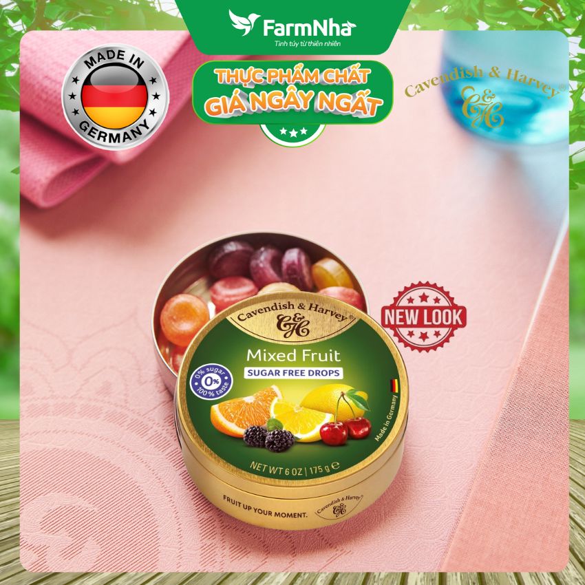 Kẹo Cavendish & Harvey MIXED FRUIT Sugar Free 175gr Hộp Thiếc - Kẹo Đức vị Trái Cây Không Đường