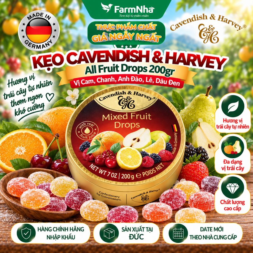 Kẹo trái cây Cavendish & Harvey ALL FRUIT 200gr - Sản phẩm nhập khẩu từ Đức