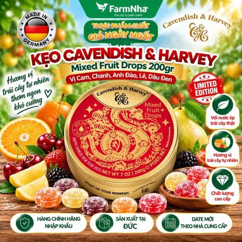 Kẹo Cavendish & Harvey Mixed Fruit 200g Con Rắn Hộp Thiếc -Kẹo Đức với Phiên Bản Đặc Biệt 