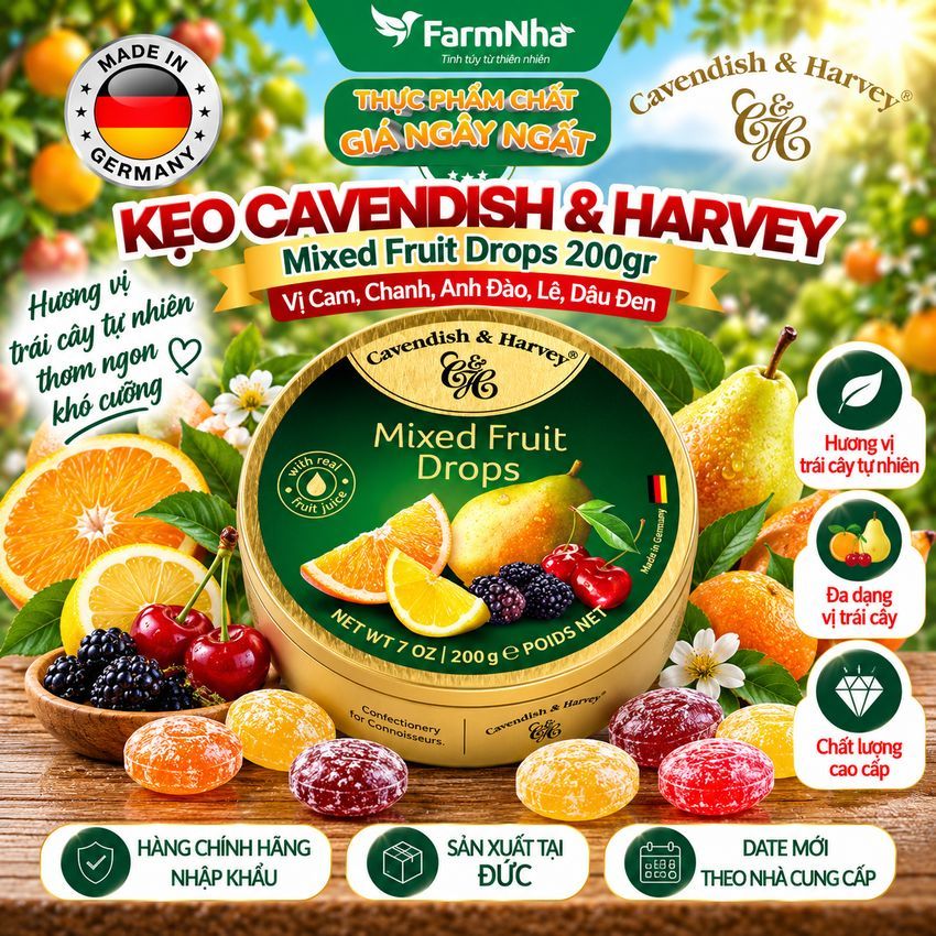 Kẹo trái cây Cavendish & Harvey vị MIXED FRUIT 200gr - Sản phẩm với hương vị tuyệt vời từ Đức