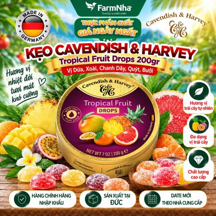 Kẹo trái cây Cavendish & Harvey vị TROPICAL FRUIT 200gr - Hương vị tự nhiên tuyệt vời từ Đức