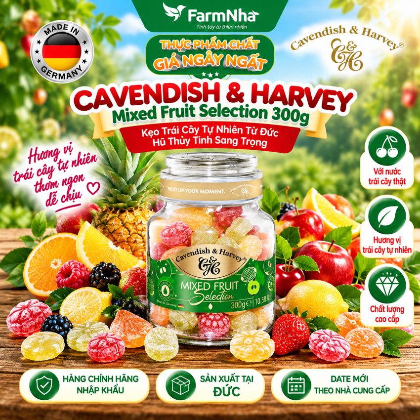 Kẹo Trái Cây Cavendish & Harvey Mixed Fruit Selection 300g Thủy Tinh Sang Trọng - Vị Trái Cây Tự Nhiên