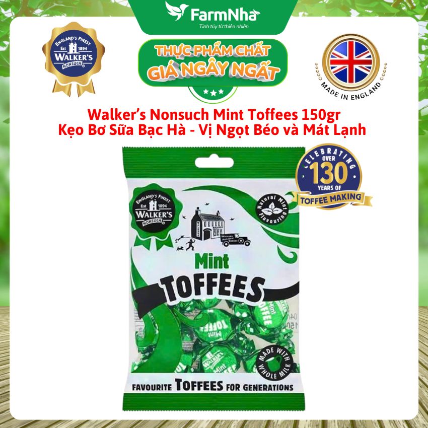 Kẹo Bơ Sữa Walker’s Toffees Mint 150gr – Bơ Sữa Ngọt Béo Kết Hợp Bạc Hà Mát Lạnh