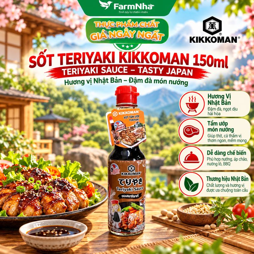 Sốt Tẩm Ướp Teriyaki Kikkoman Sauce 150ml – Nước Sốt Thơm Ngon Chuẩn Vị Nhật