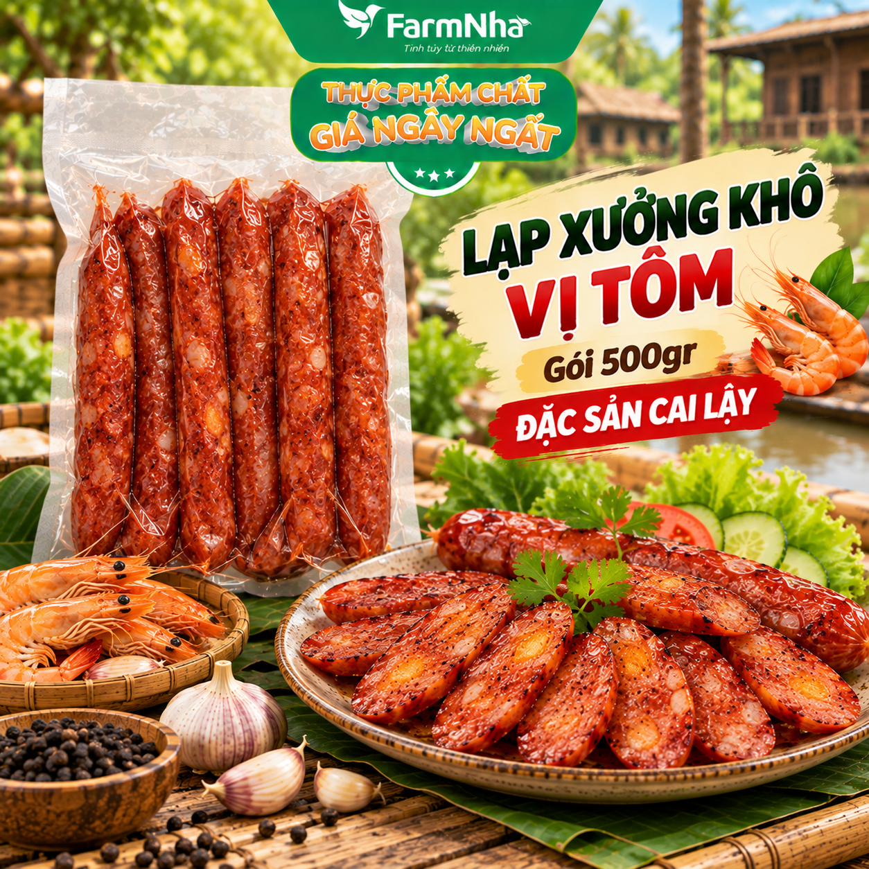 Lạp xưởng khô Vị Tôm Cai Lậy - Món ngon nhâm nhi dịp Tiệc Tùng, Lễ Tết