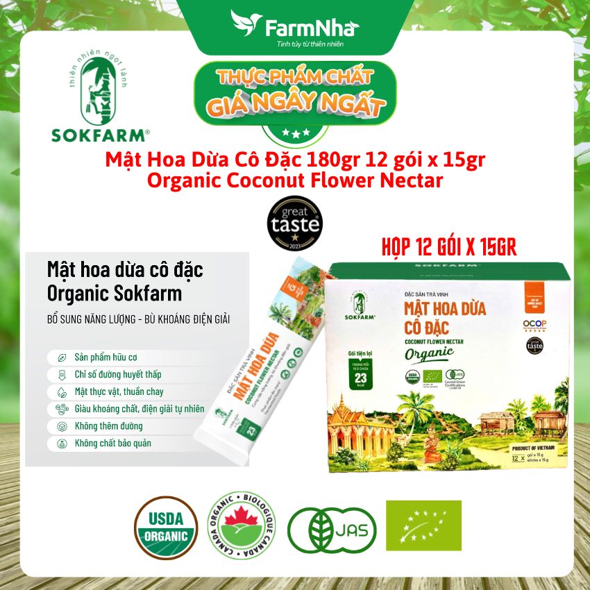 Mật Hoa Dừa Sokfarm Hộp 12 Gói x15gr tiện dụng - Bổ sung khoáng chất và kiểm soát đường huyết hiệu quả