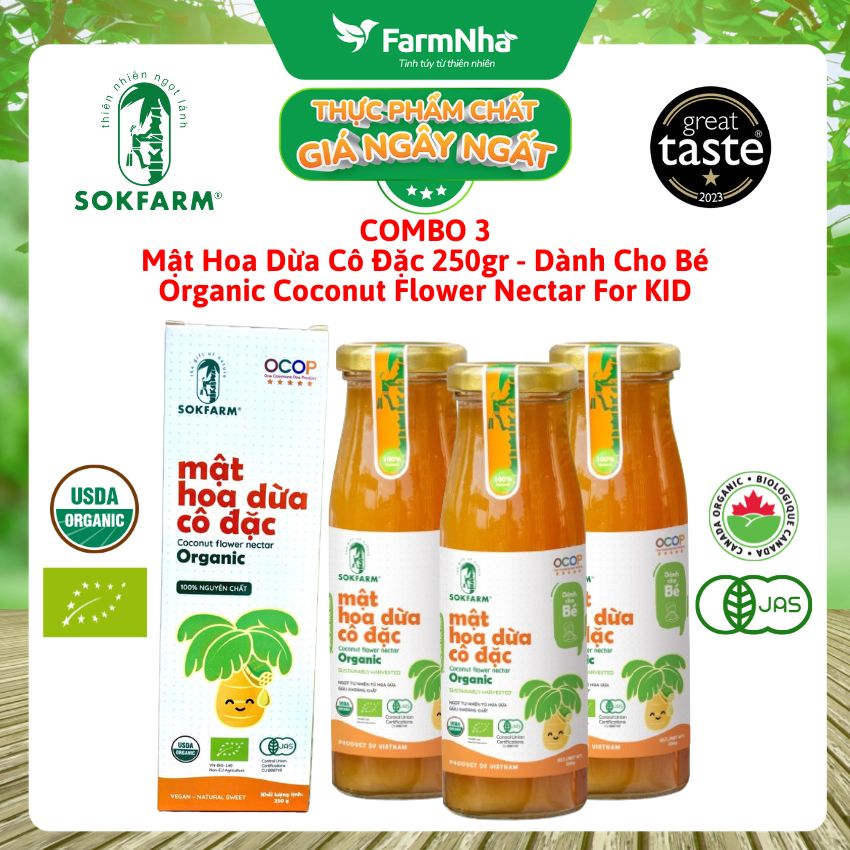 Mật Hoa Dừa Cô Đặc Hữu Cơ Sokfarm 250g Cho Bé | Mật Ngọt Tự Nhiên GI Thấp Hữu Cơ