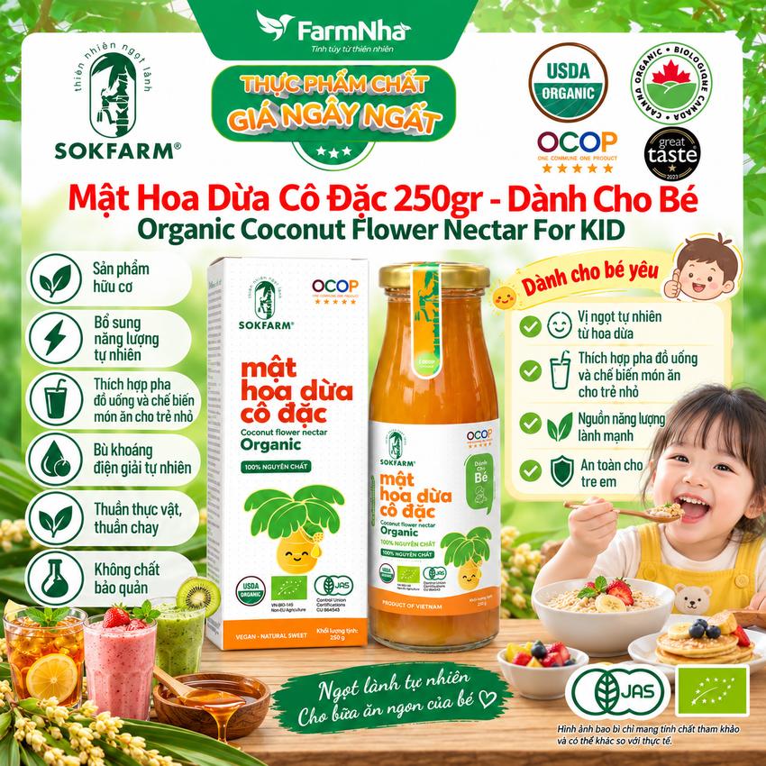 Mật Hoa Dừa Cô Đặc Hữu Cơ Sokfarm 250g Cho Bé | Mật Ngọt Tự Nhiên, Bổ Sung Khoáng Chất