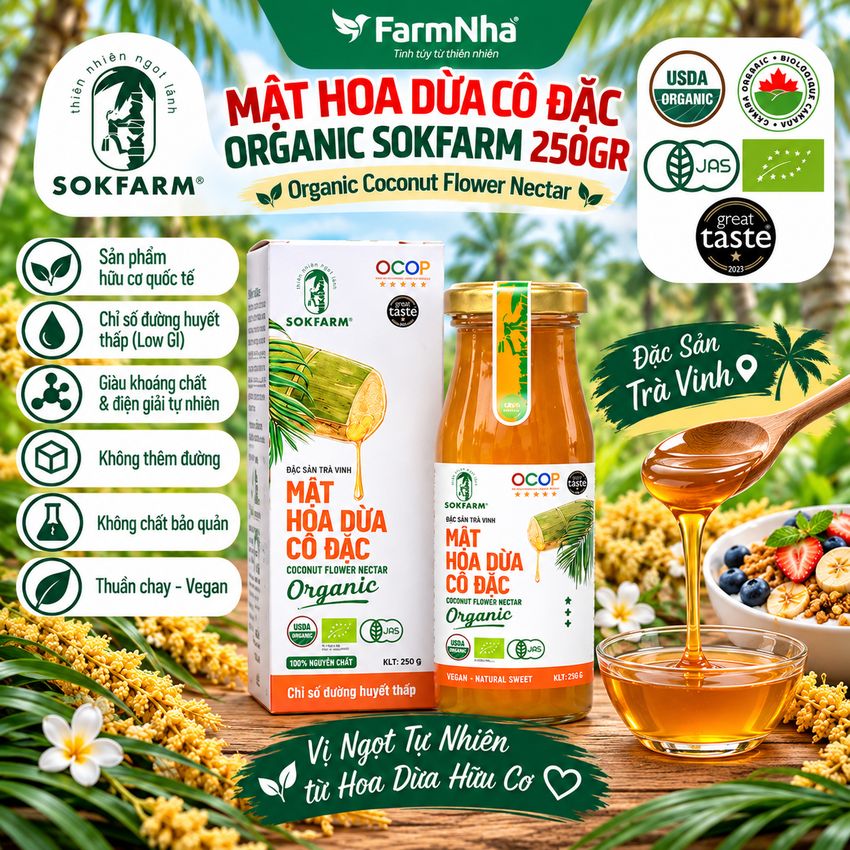 Mật Hoa Dừa Cô Đặc Hữu Cơ Sokfarm 250g | Bổ Sung Khoáng Chất, Kiểm Soát Đường Huyết