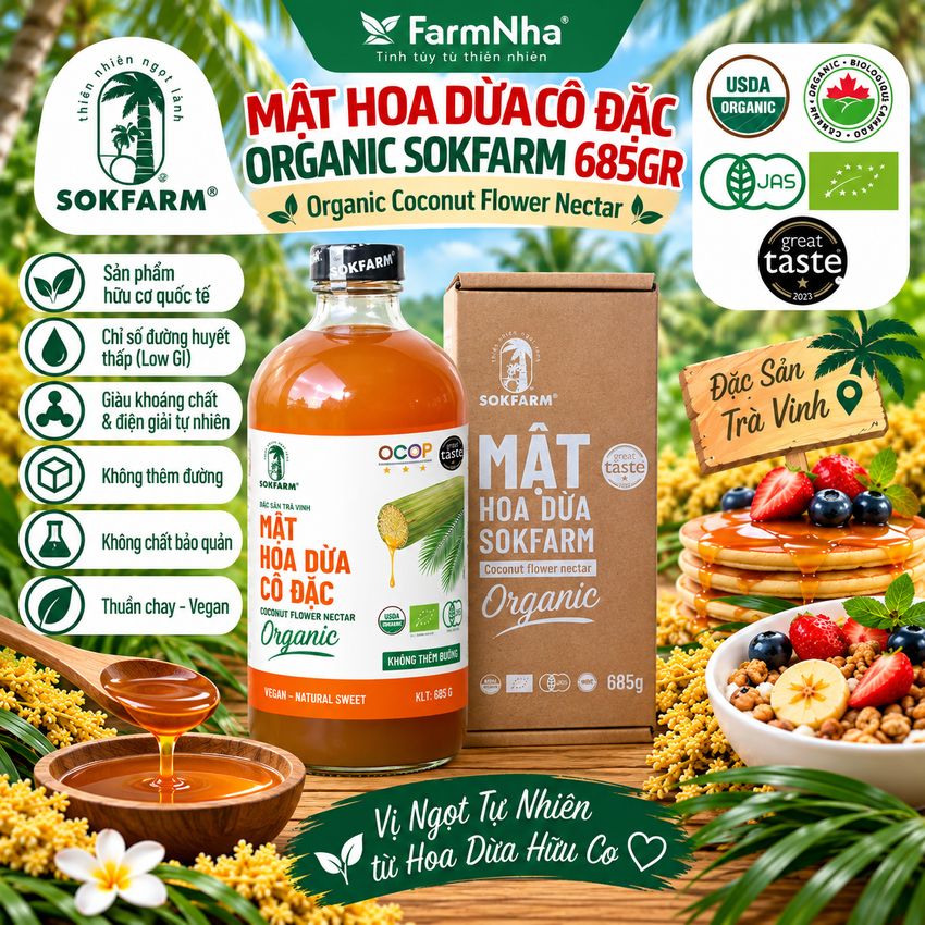 Mật Hoa Dừa Cô Đặc Hữu Cơ Sokfarm 685gr | Bổ Sung Khoáng Chất, Kiểm Soát Đường Huyết