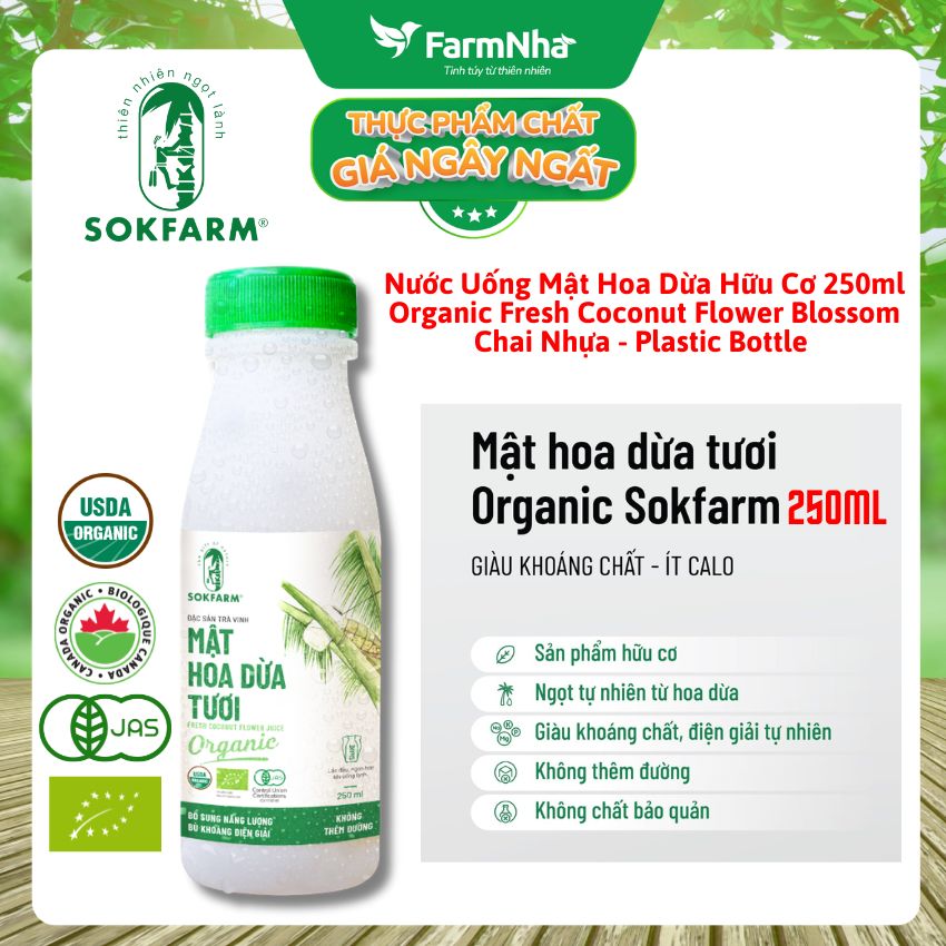 Nước Uống Mật Hoa Dừa Sokfarm 250ml Plastic – Giải Khát Thanh Mát, Bù Khoáng Tự Nhiên