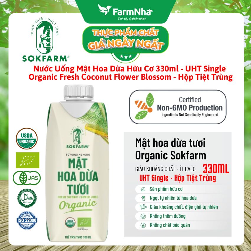 Mật Hoa Dừa Tươi Organic Sokfarm UHT 330ml – Thức Uống Giàu Khoáng Tự Nhiên, Uống Là Khỏe
