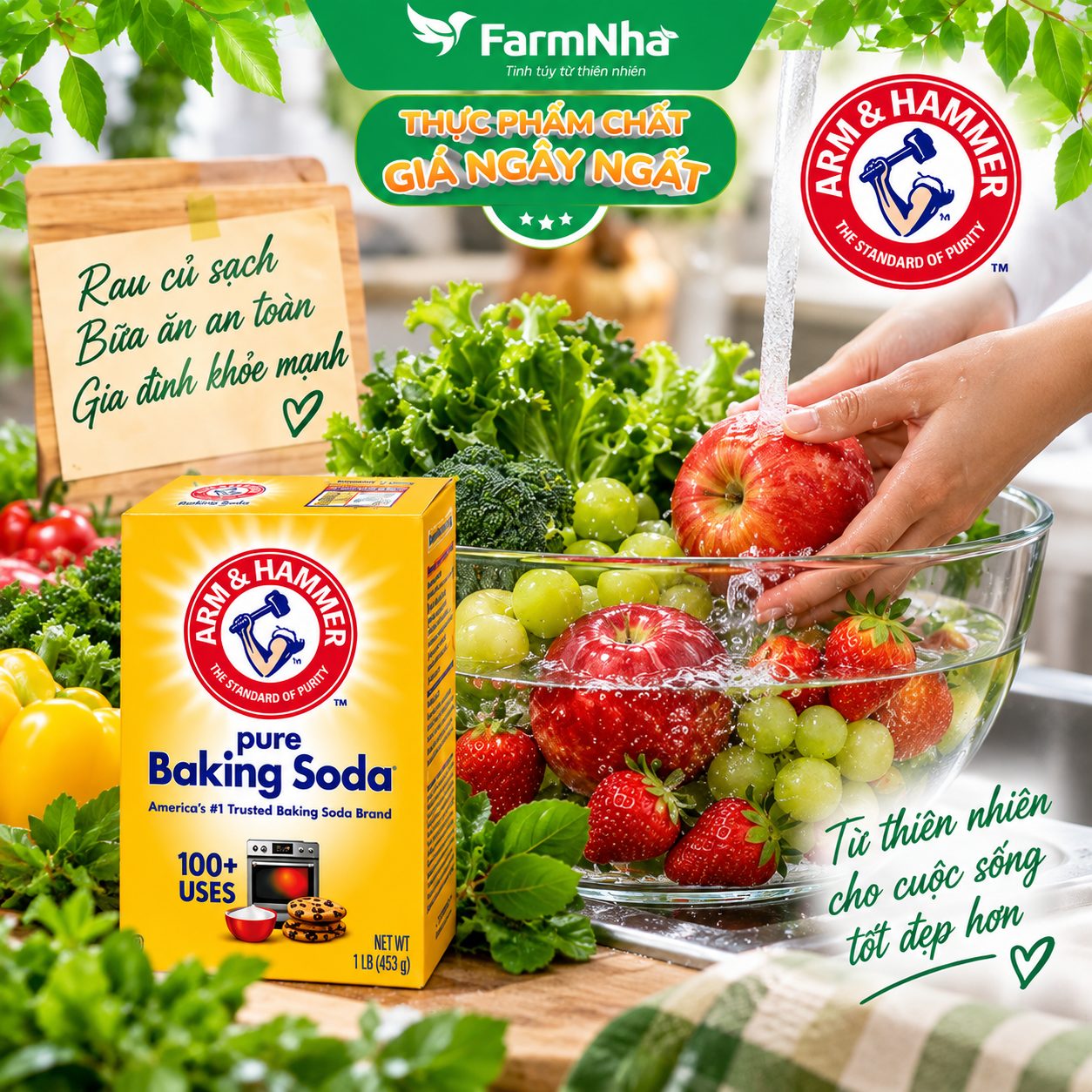 Bột Pure Baking Soda Arm & Hammer 453g USA Chính Hãng - Đa Công Dụng Làm Bánh Khử Mùi