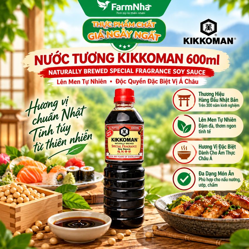 Xì Dầu Kikkoman Special Fragrance Soy Sauce 600ml – Nước Tương Nhật Bản Lên Men Tự Nhiên Đặc Biệt 