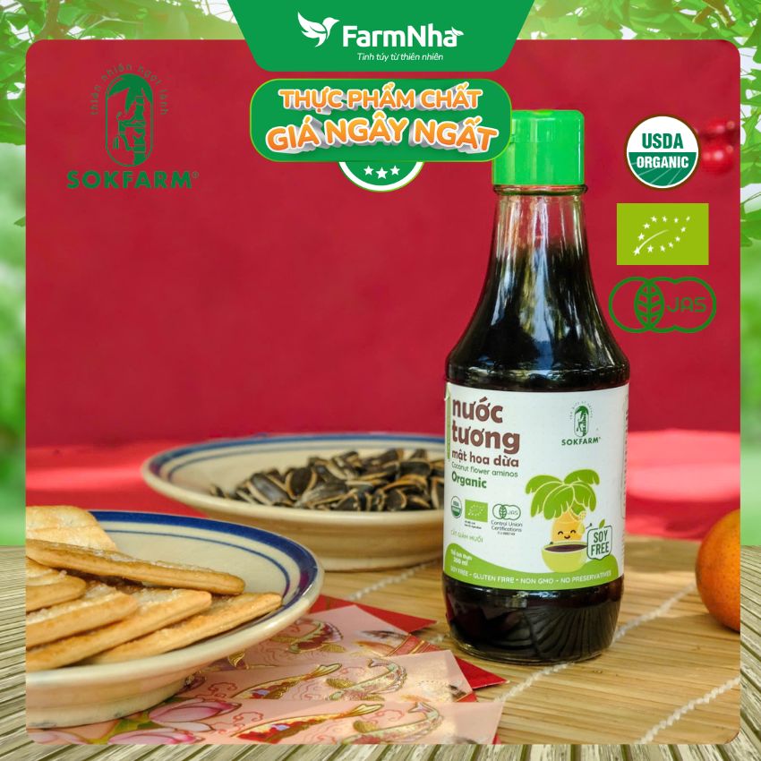 Nước Tương Mật Hoa Dừa Hữu Cơ Sokfarm 200ml Cho Bé | Nước Chấm Hữu Cơ Ít Muối
