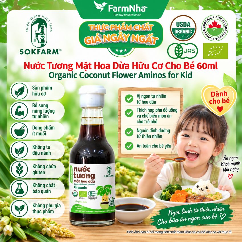 Nước Tương Mật Hoa Dừa Sokfarm 60ml Cho Bé Ít Muối - Vị Umami Hữu Cơ Tốt Cho Sức Khỏe