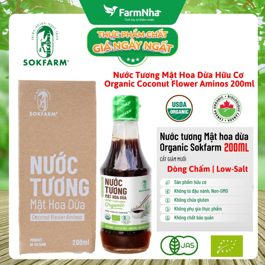 Nước tương mật hoa dừa Sokfarm 200ml - Vị Unami hữu cơ tự nhiên, vị mặn tốt cho sức khỏe