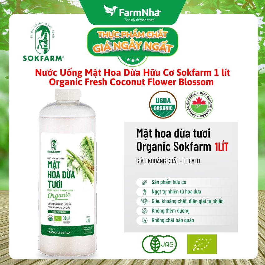 Nước Uống Mật Hoa Dừa Sokfarm 1lít – Giải Khát Thanh Mát, Bù Khoáng Tự Nhiên