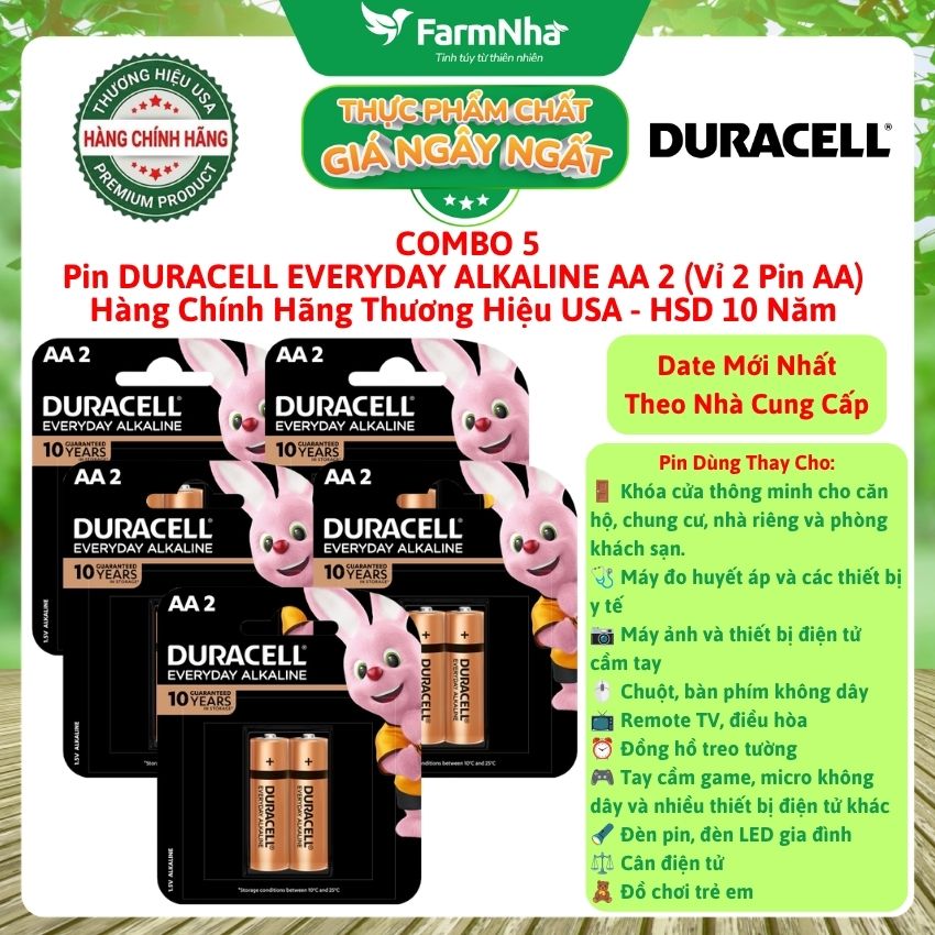 Pin DURACELL EVERYDAY ALKALINE AA2 1.5V (Vỉ 2 Viên - Hàng Chính Hãng USA - HSD Lưu Kho Đến 10 Năm