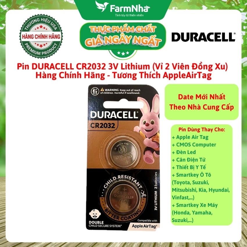 Pin DURACELL CR2032 3V Lithium Vỉ 2 Viên Chính Hãng – Pin Đồng Xu Cho AirTag