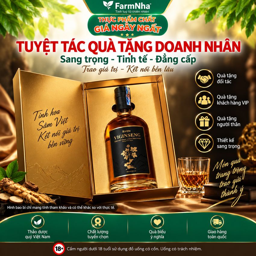 Rượu Viginseng 750ml 22% vol - Tinh Hoa Sâm Việt Nam, Quà Tặng Cao Cấp Sang Trọng