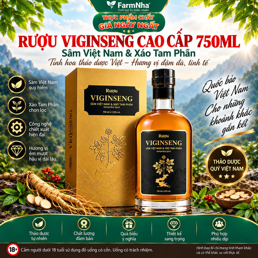 Rượu Viginseng 750ml 22% vol - Tinh Hoa Sâm Việt Nam, Quà Tặng Cao Cấp Sang Trọng 