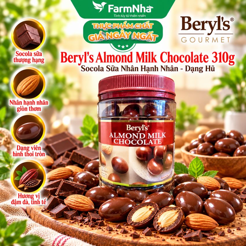 Sôcôla Beryls Almond Milk Chocolate 310g - Socola Sữa và Hạnh Nhân Thơm Ngon Béo Ngậy